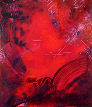 aus Serie “Passagen”, Teil Diptychon, geritzter Polymer-Kautschuk mit Öl u. Acryl, 46 cm x 40 cm, 2013